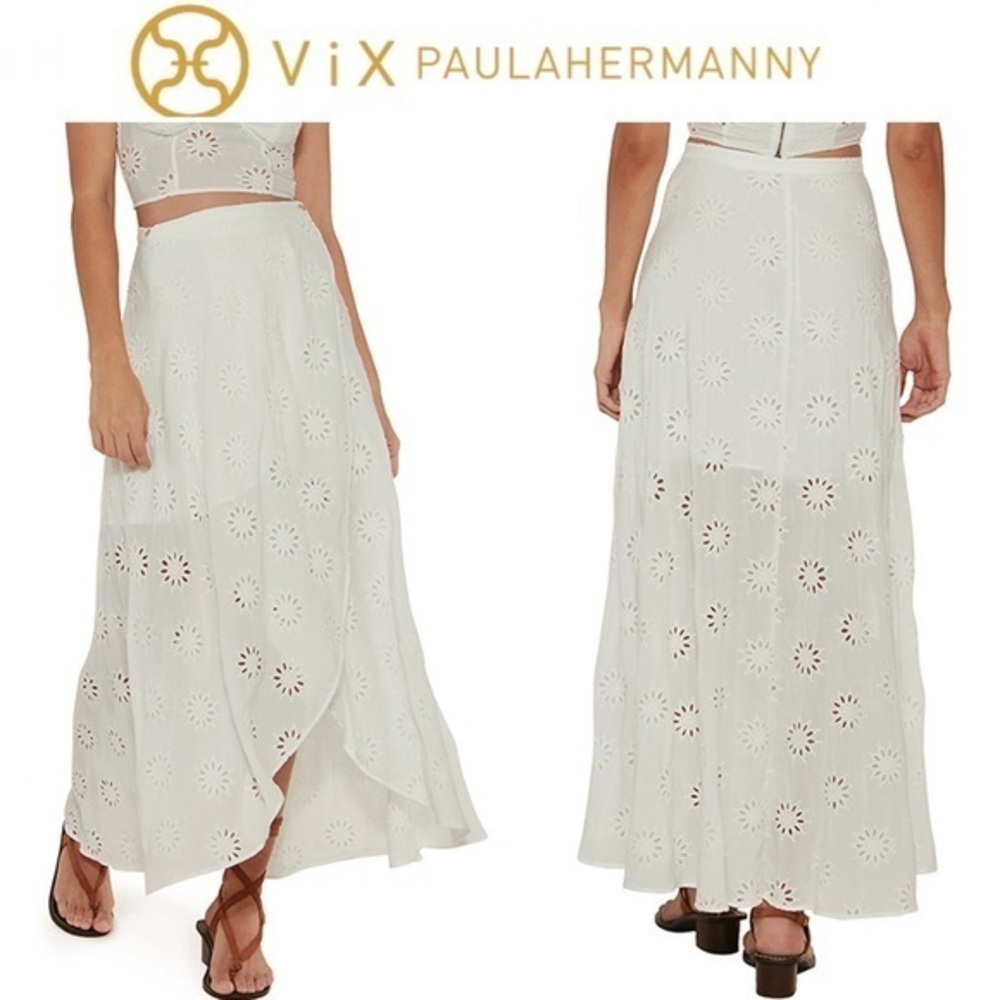 Vix Paula Hermanny June Eyelet Wrap Skirt sz M or S in Ivory 188$